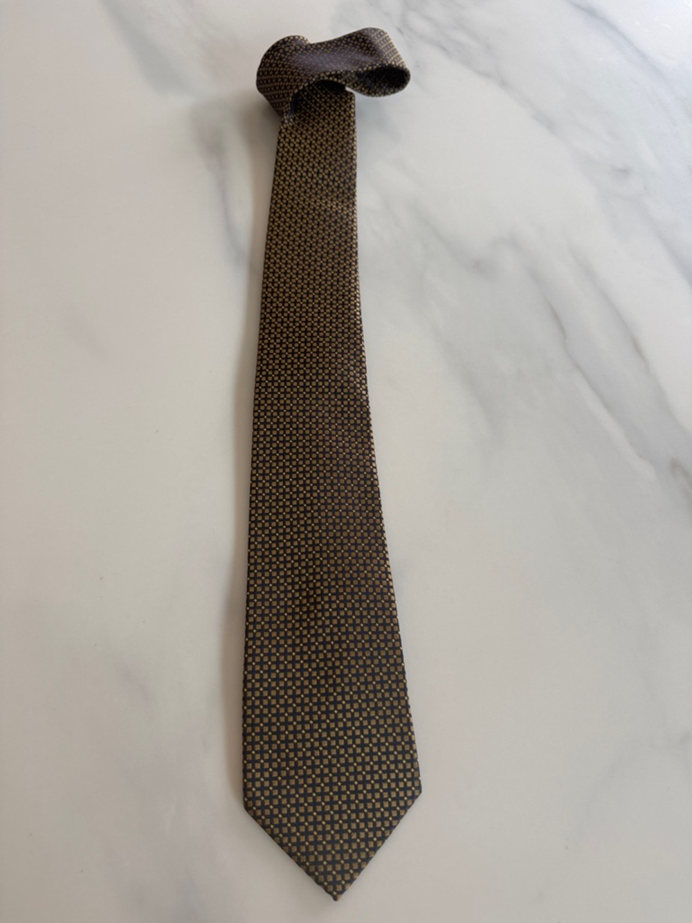 Classic Men's Blue & Tan Geometric Silk Tie